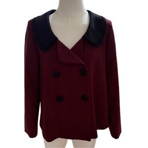 Elegant Burgundy Preppy Old Money Collared Double-Breasted Women's Jacket